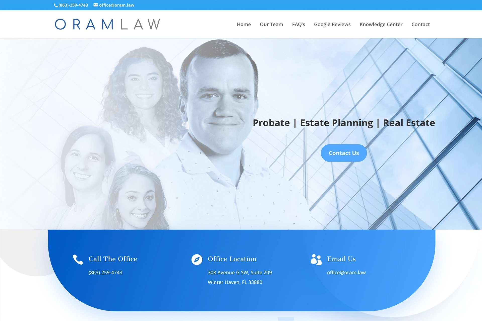 Image showing the Oram Law Website Created bt Great Impressions