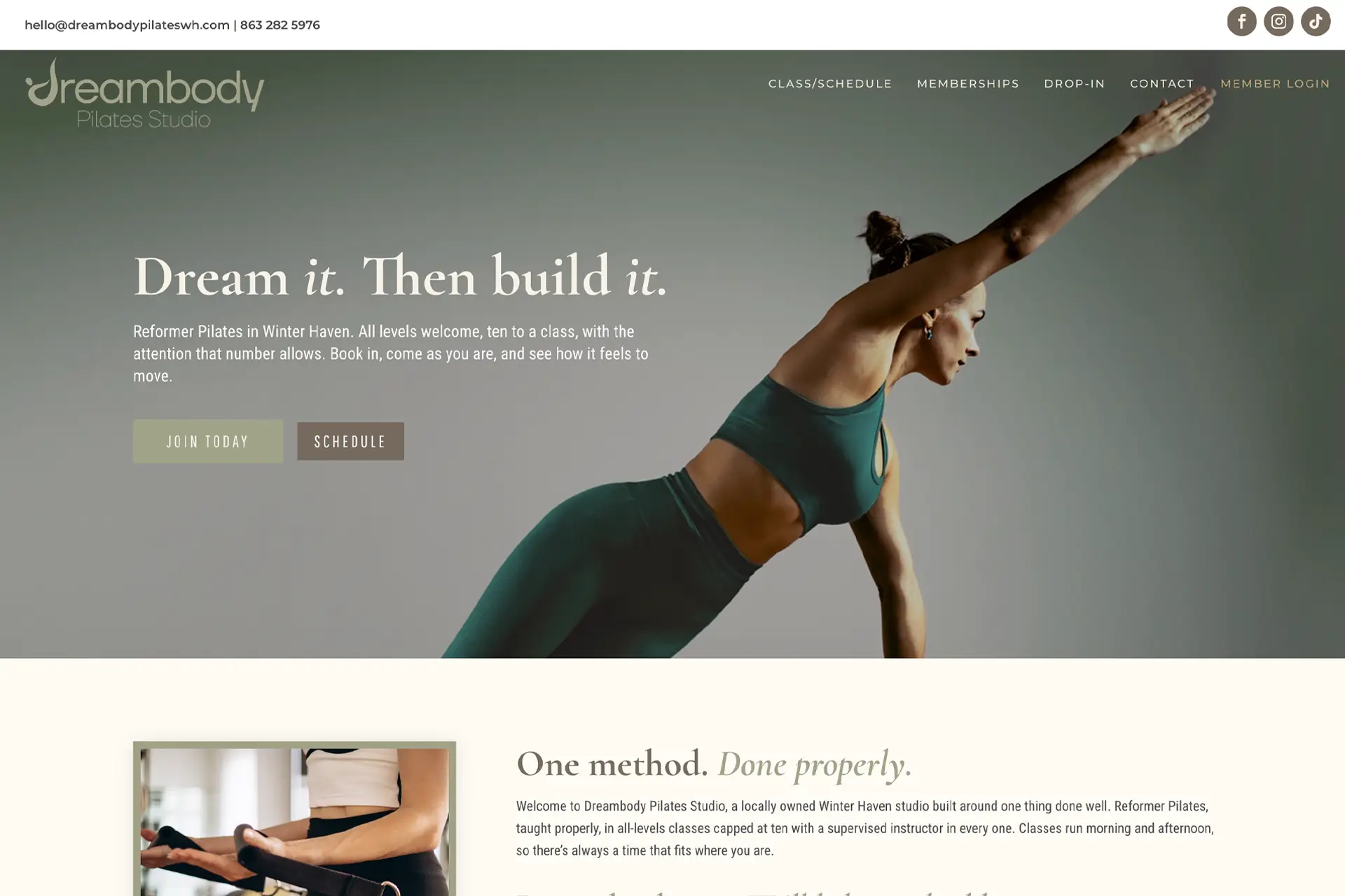 Pilates Dream body Pilates website designed by Great Impressions